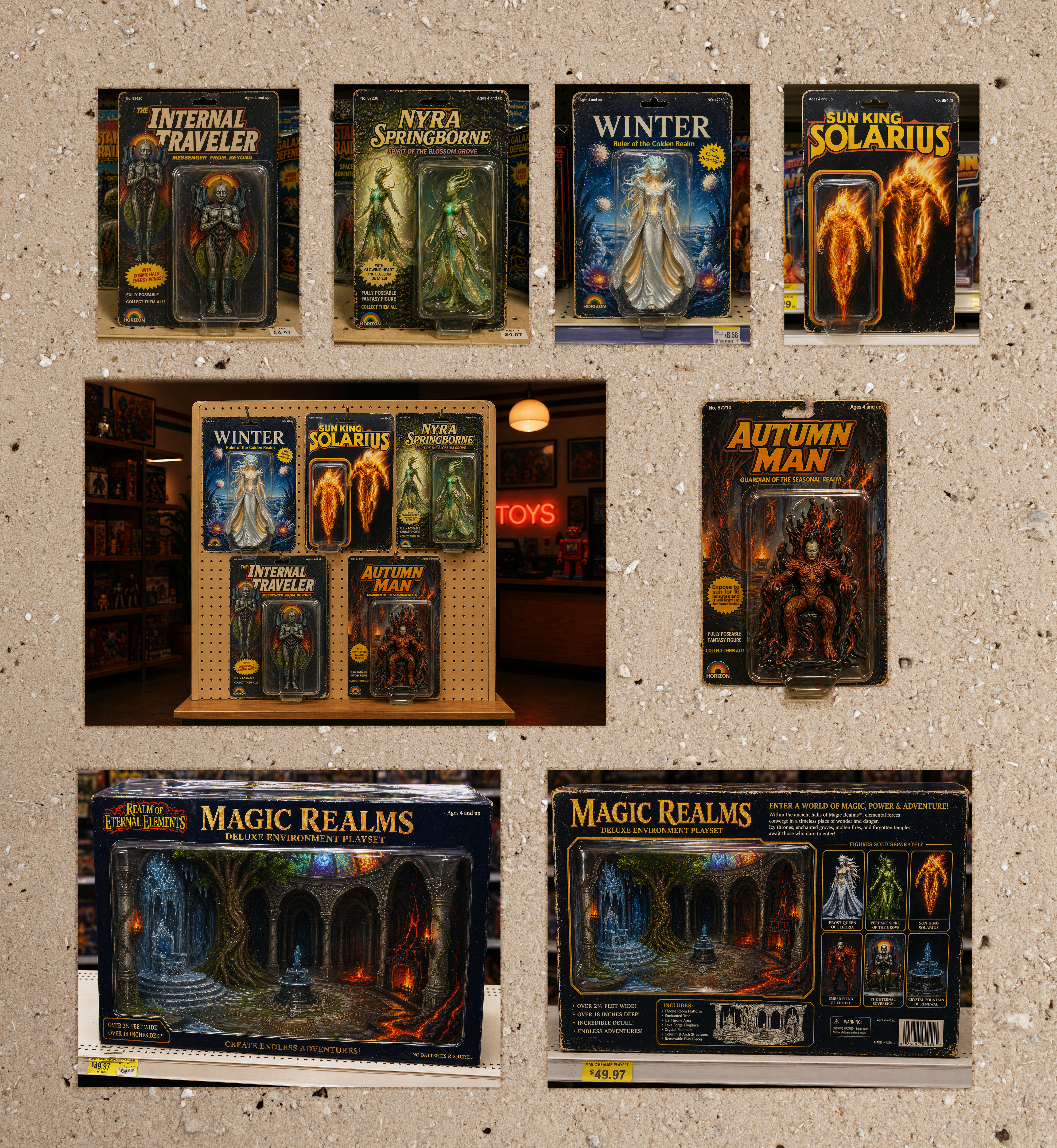 Fantasy toy packaging collage